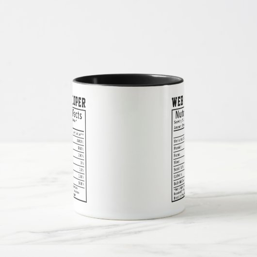 Funny Web Developer Nutrition Facts Coding Life  Mok (Midden)