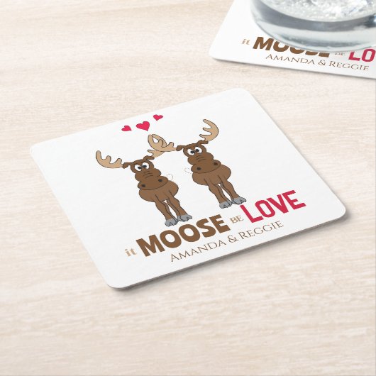 Funny Wedding Cute Humor Whimsical Moose Fun Kartonnen Onderzetters (Schuin)