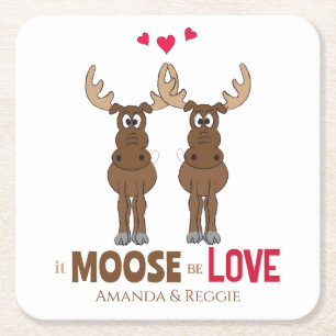 Funny Wedding Cute Humor Whimsical Moose Fun Kartonnen Onderzetters