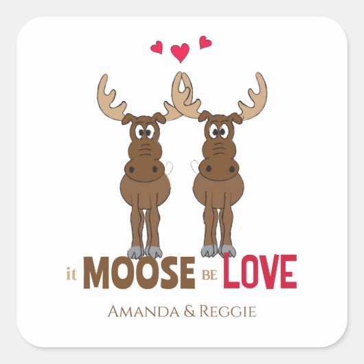 Funny Wedding Cute Humor Whimsical Moose Fun Vierkante Sticker (Voorkant)