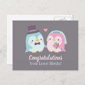 Funny Wedding Gefeliciteerd Penguin Tortelduifjes Briefkaart (Voorkant / Achterkant)