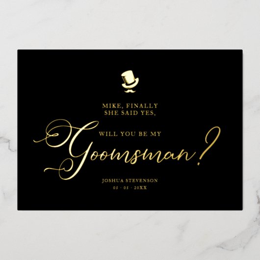 Funny Wedding Groomsman Minimalist Proposal Card Folie Uitnodiging (Voorkant)