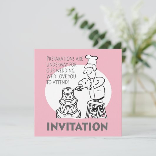 Funny Wedding Invitation met Giant Wedding Cake Kaart (Staand voorkant)