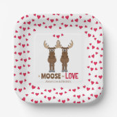 Funny Wedding Party Cute Whimsical Moose Hearts Papieren Bordje (Voorkant)