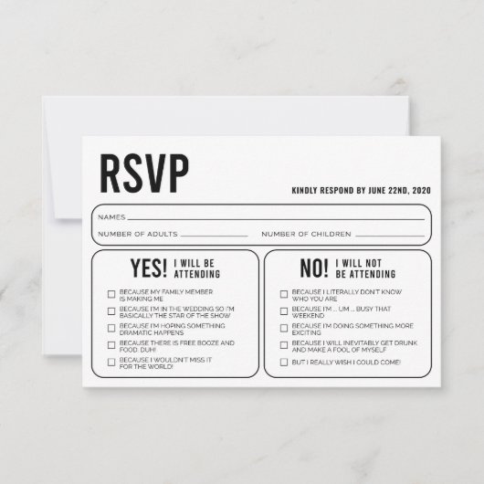 Funny Wedding Response RSVP Enclosure Card (Voorkant)