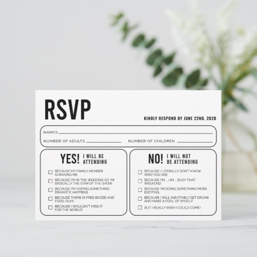 Funny Wedding Response RSVP Enclosure Card (Staand voorkant)