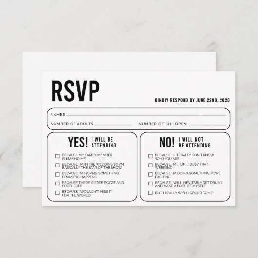 Funny Wedding Response RSVP Enclosure Card (Voorkant / Achterkant)