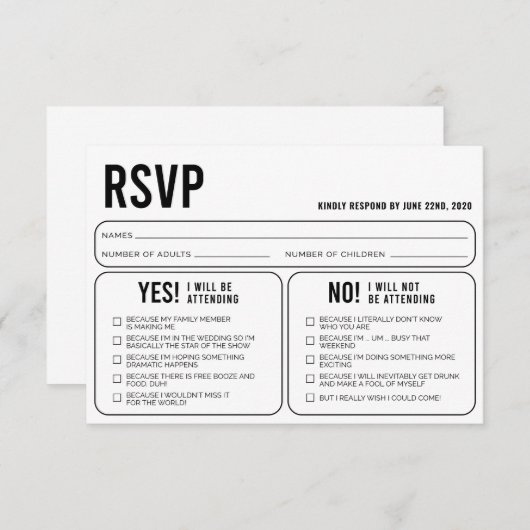 Funny Wedding Response RSVP Enclosure Card Informatiekaartje (Voorkant / Achterkant)