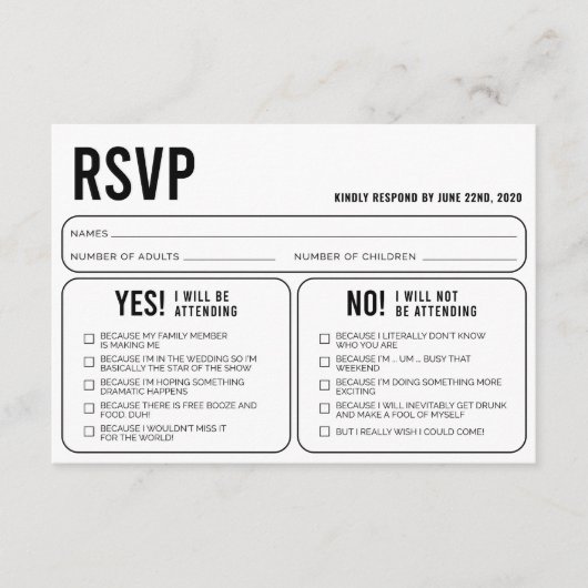 Funny Wedding Response RSVP Enclosure Card Informatiekaartje (Voorkant)