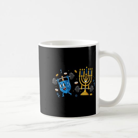 Funny Weightlifting Gym Dreidel Menorah Hanukkah W Koffiemok (Rechts)