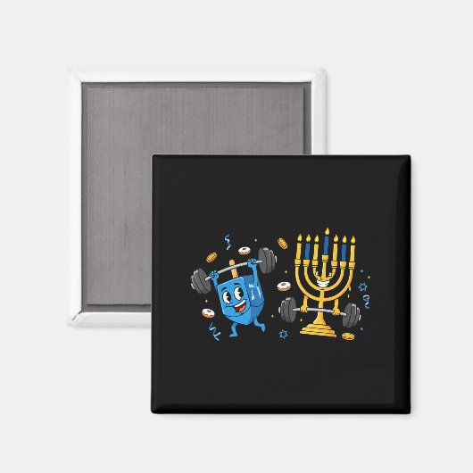 Funny Weightlifting Gym Dreidel Menorah Hanukkah W Magneet (Voorkant / Achterkant)