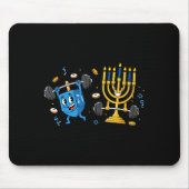 Funny Weightlifting Gym Dreidel Menorah Hanukkah W Muismat (Voorkant)