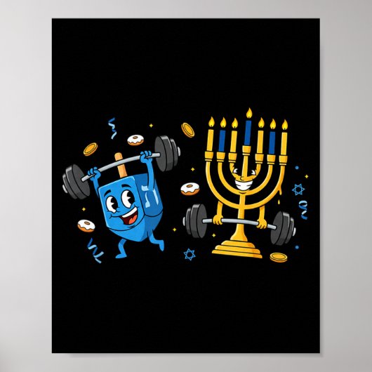 Funny Weightlifting Gym Dreidel Menorah Hanukkah W Poster (Voorkant)