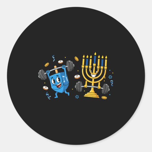 Funny Weightlifting Gym Dreidel Menorah Hanukkah W Ronde Sticker (Voorkant)