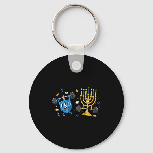 Funny Weightlifting Gym Dreidel Menorah Hanukkah W Sleutelhanger (Voorkant)