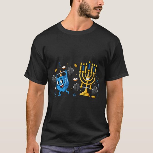 Funny Weightlifting Gym Dreidel Menorah Hanukkah W T-shirt (Voorkant)