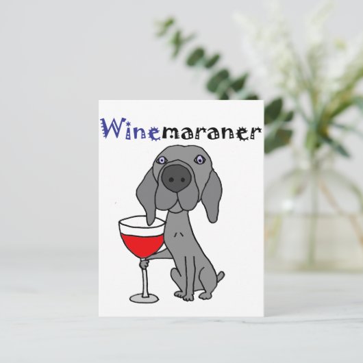 Funny Weimaraner Dog Drink rode wijn Briefkaart (Staand voorkant)