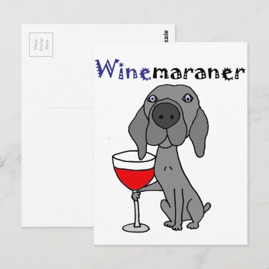 Funny Weimaraner Dog Drink rode wijn Briefkaart (Voorkant / Achterkant)