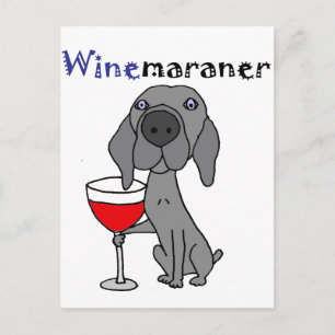 Funny Weimaraner Dog Drink rode wijn Briefkaart