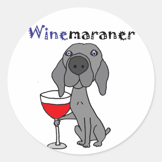 Funny Weimaraner Dog Drink rode wijn Ronde Sticker (Voorkant)