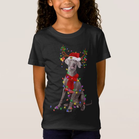 Funny Weimaraner Dog Tree Kerstlampjes Pa T-shirt (Voorkant)