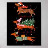 Funny Weiner Dog Dachshund Through The Snow Merry  Poster (Voorkant)