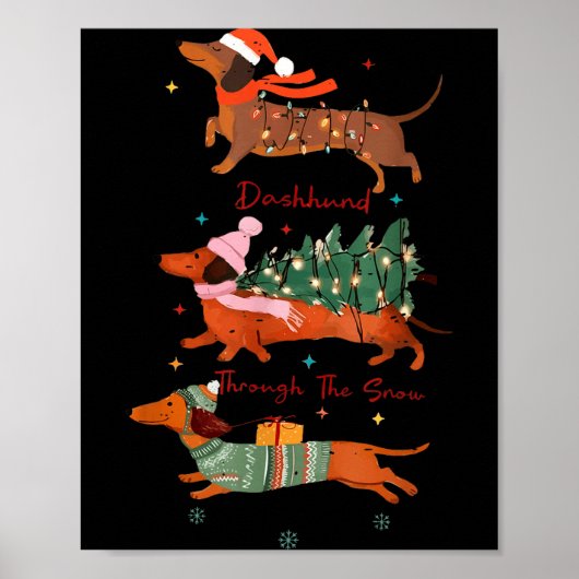 Funny Weiner Dog Dachshund Through The Snow Merry  Poster (Voorkant)