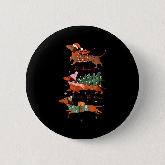 Funny Weiner Dog Dachshund Through The Snow Merry  Ronde Button 5,7 Cm (Voorkant)