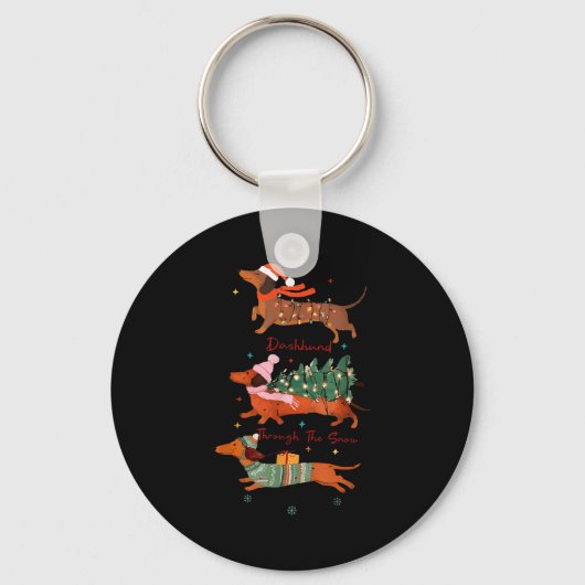 Funny Weiner Dog Dachshund Through The Snow Merry Sleutelhanger (Voorkant)