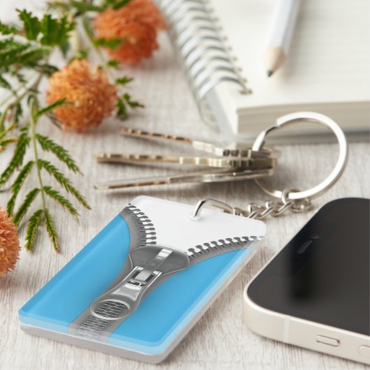Funny Weird Realistic Blue Zipper Sleutelhanger (Voorkant Rechts)