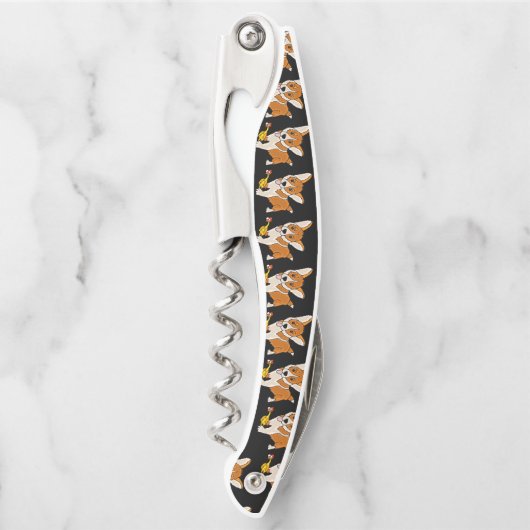 Funny Welsh Corgi Dog met Rubber Chicken Kurkentrekker (Voorkant)