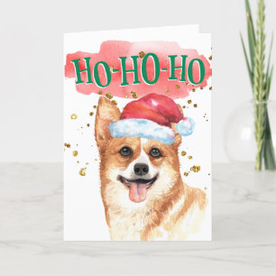 Funny welsh corgi Santa hat yappy howlidays Feestdagen Kaart