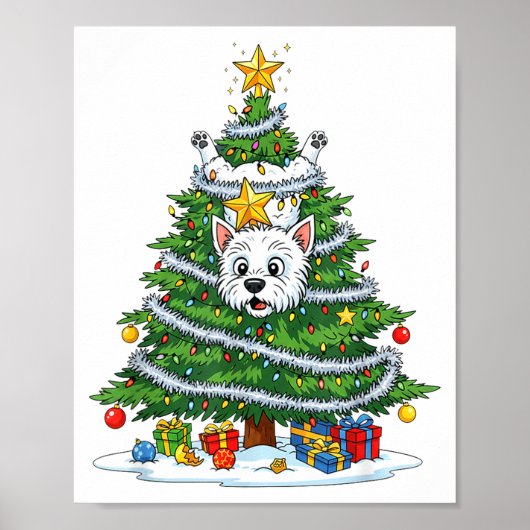 Funny West Highland White Terrier Dog Christmas Tr Poster (Voorkant)