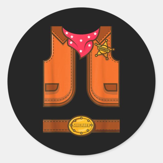 Funny Western Sheriff Halloween Cowboy Vest Simple Ronde Sticker (Voorkant)