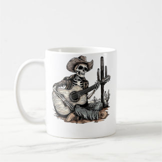 Funny Western Skeleton Cowboy Playing Guitar Count Koffiemok