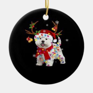 Funny Westie Christmas Tee Reindeer Christmas Ligh Keramisch Ornament