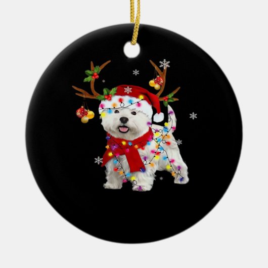 Funny Westie Christmas Tee Reindeer Christmas Ligh Keramisch Ornament (Voorkant)