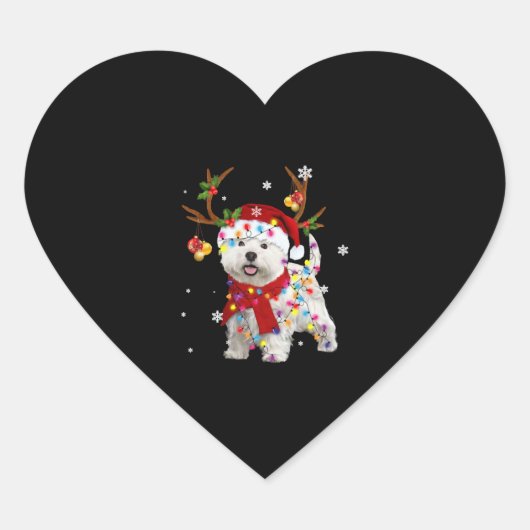 Funny Westie Kerst T-shirt Rendieren Kerst Hart Sticker (Voorkant)