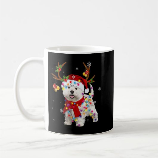 Funny Westie-kerstfeest T-shirt Reindekerst Ligh Koffiemok (Links)