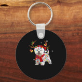 Funny Westie-kerstfeest T-shirt Reindekerst Ligh Sleutelhanger (Voorkant)