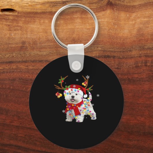 Funny Westie-kerstfeest T-shirt Reindekerst Ligh Sleutelhanger (Voorkant)