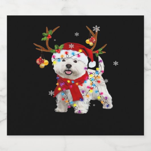 Funny Westie-kerstfeest T-shirt Reindekerst Ligh Sparkling Wijnetiket (Enkel label)