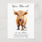 Funny Weve Moo-ved Nieuw Adres Highland Koe Bewege Aankondigingskaart (Voorkant)