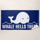 Funny Whale Hallo daar Pun White Blue Beach Towel Strandlaken (Voorkant)