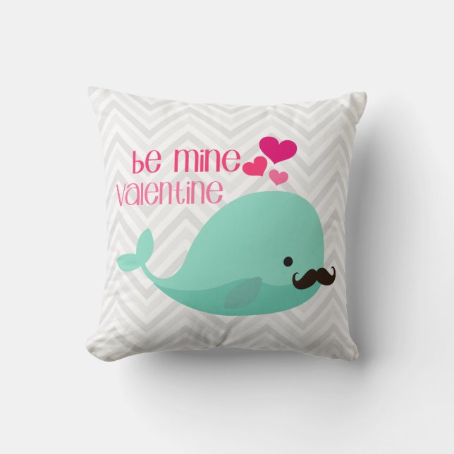Funny Whale met Mustache Be Mine Valentijn Kussen (Voorkant)