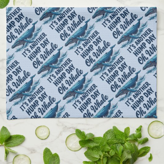 Funny Whale Pun "Oh Whale" Hump Day Design Theedoek (Gevouwen)