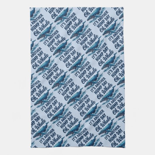 Funny Whale Pun "Oh Whale" Hump Day Design Theedoek (Verticaal)