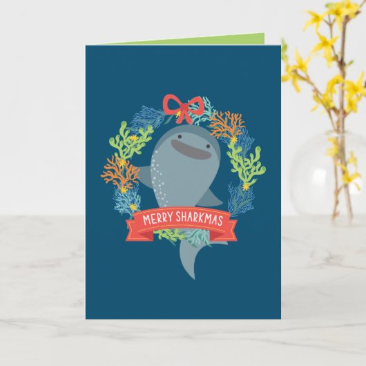Funny Whale Shark Kerstmis Kaart (Gele Bloem)