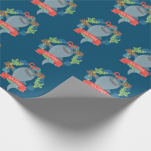 Funny Whale Shark met naam Kerstmis Cadeaupapier (Hoek)