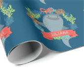 Funny Whale Shark met naam Kerstmis Cadeaupapier (Rol Hoek)